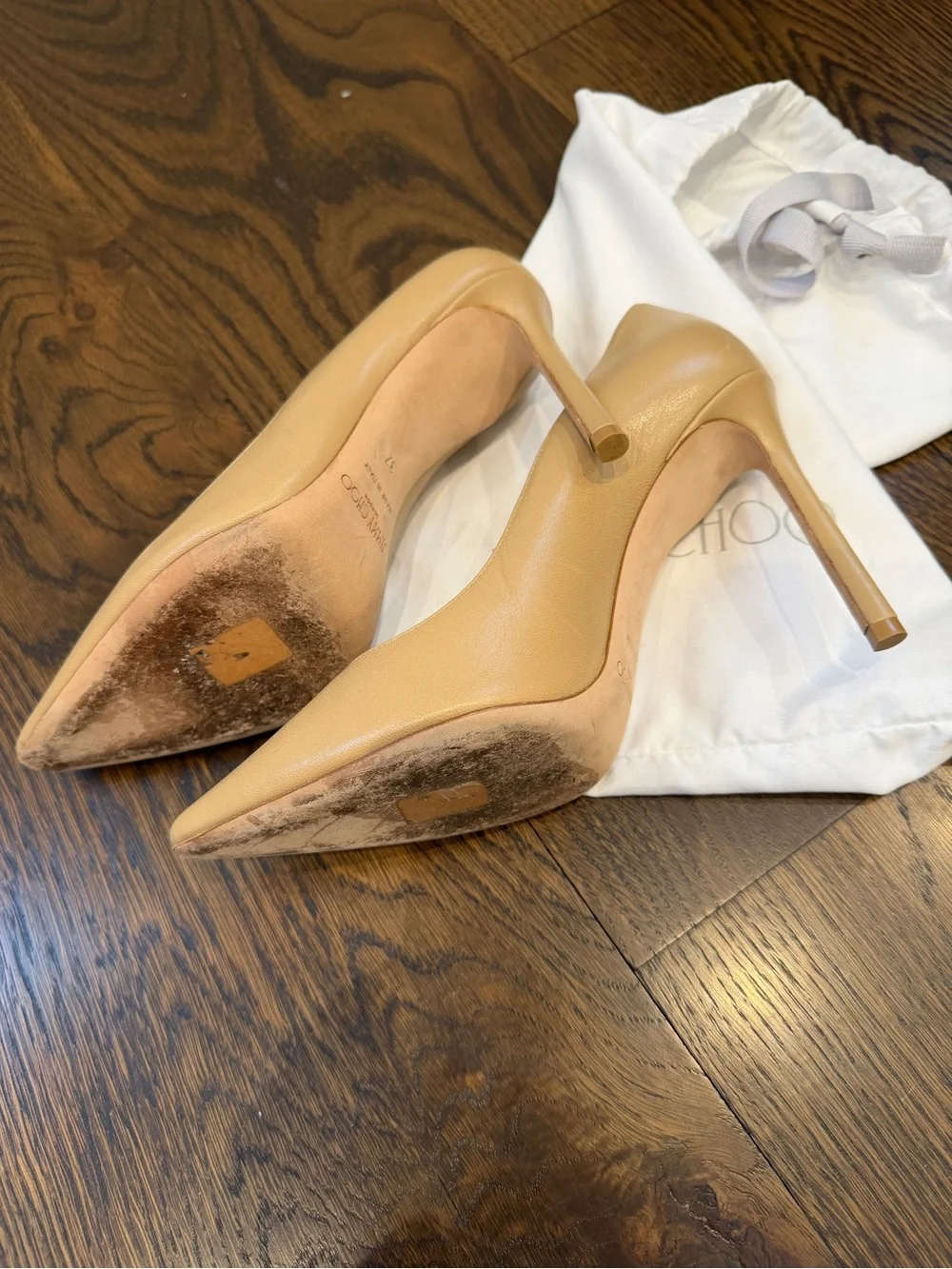 Jimmy Choo Beige Leather Pointed-Toe Pumps